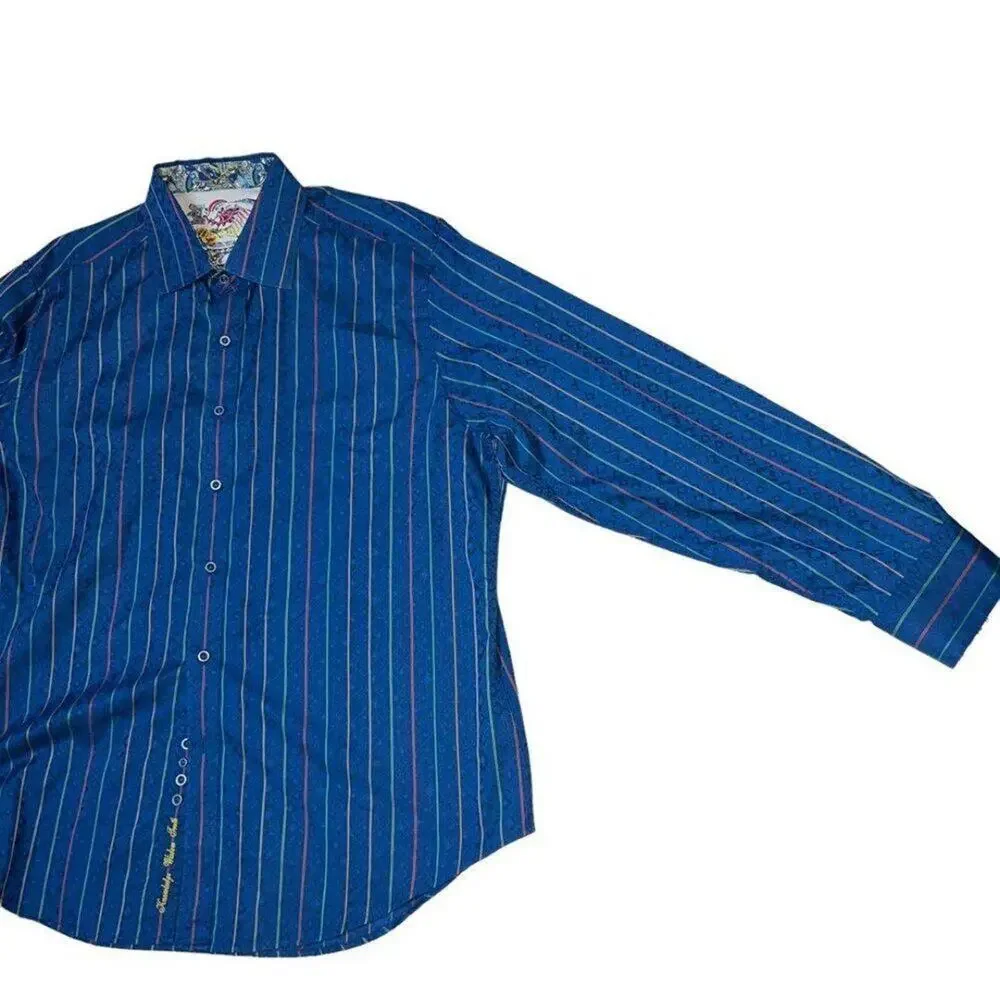 Robert‎ Graham Blue Button Down Dress Shirt Size 2XL